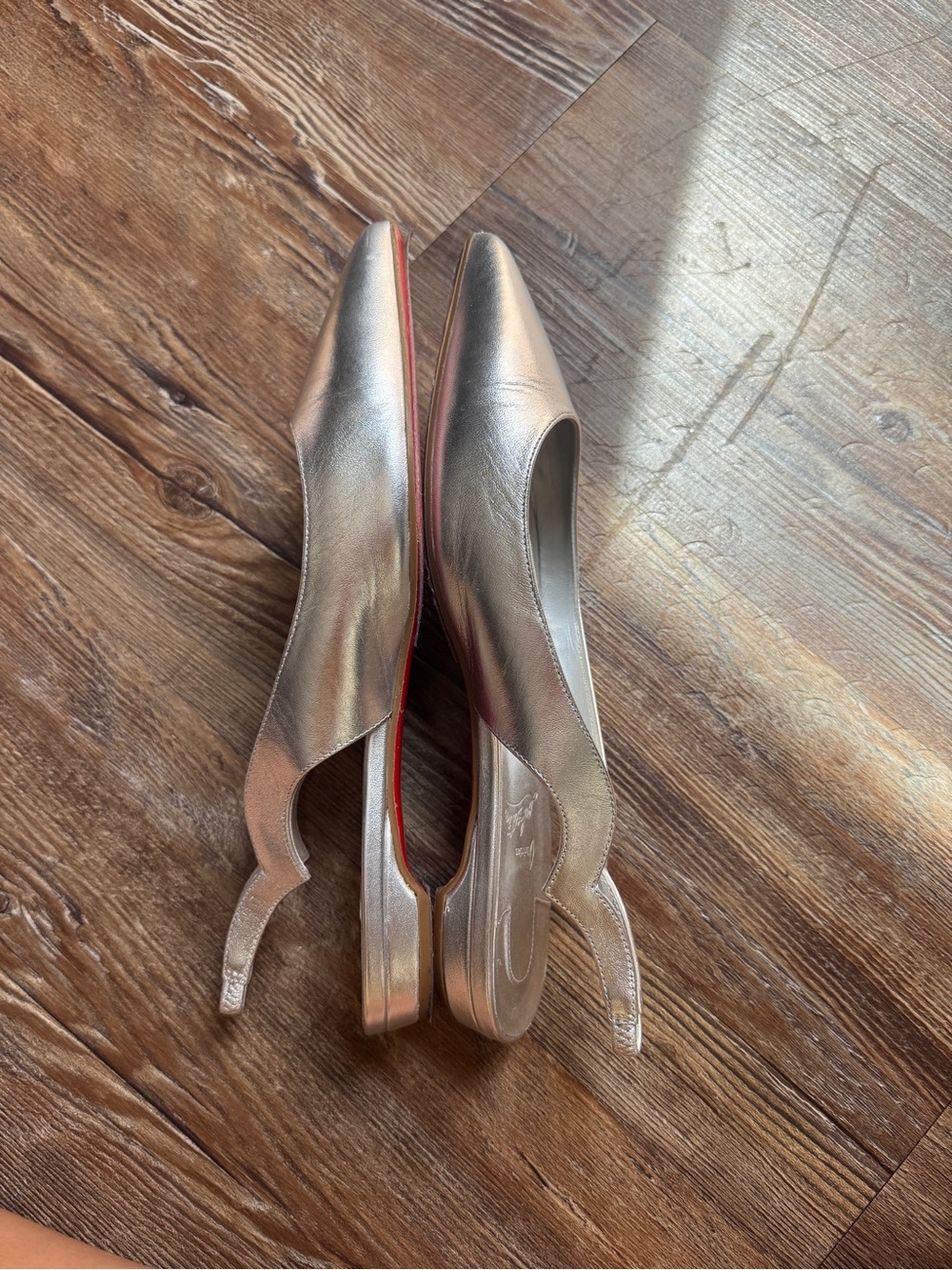 Christian Louboutin Silver Pointed Slingback Flats - Women's Metallic Leather - Picture 8 of 11